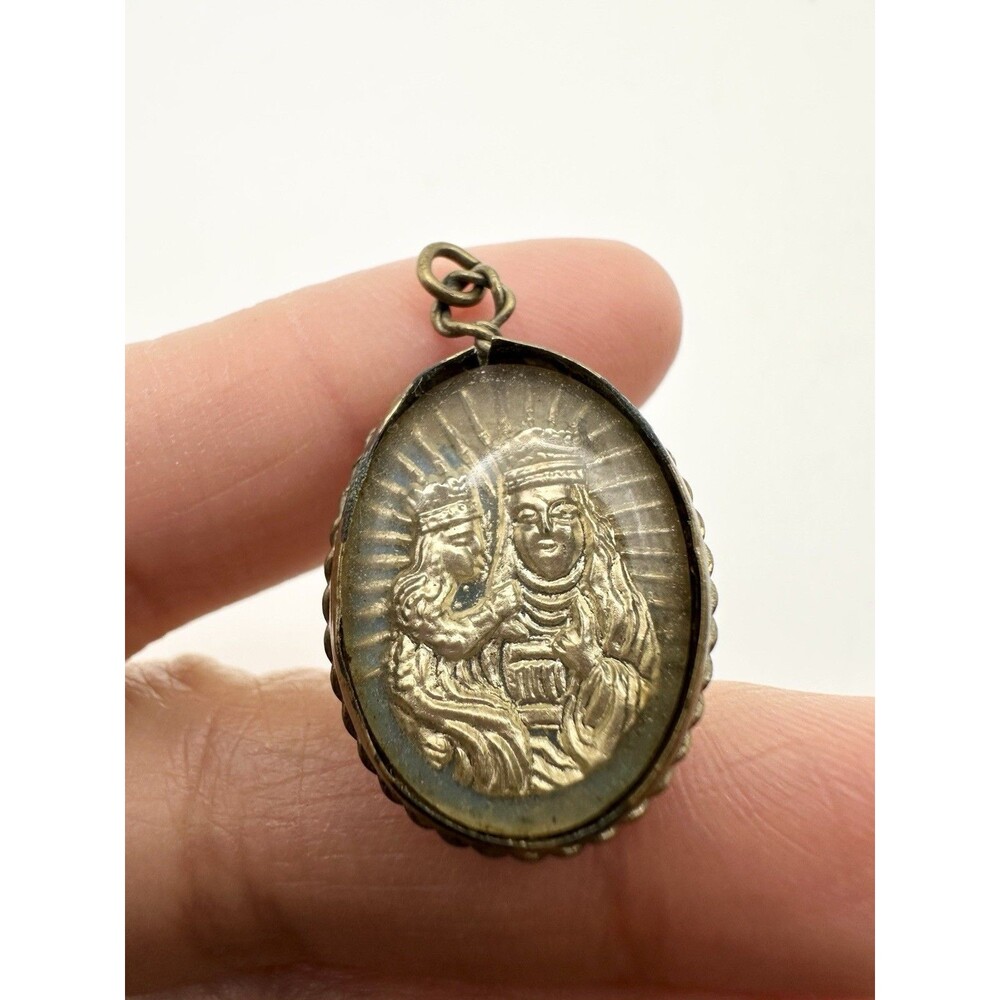 St Anne de Beaupre Mercury Glass Medal Reversible Pendant